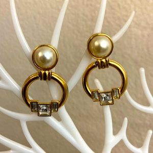 Vintage 80s Door Knocker Rhinestoned Post Pierced Earrings
